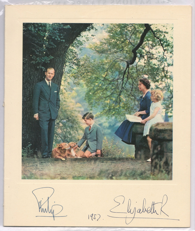 Elizabeth II & Philip Signed 1957 Christmas Card