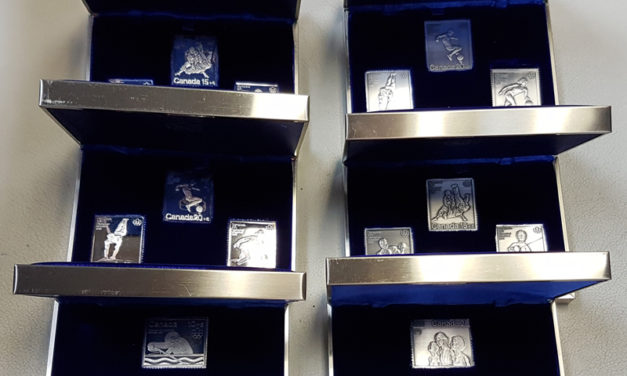 Canada 1975/1976 unlisted Olympic boxed Silver stamp replicas