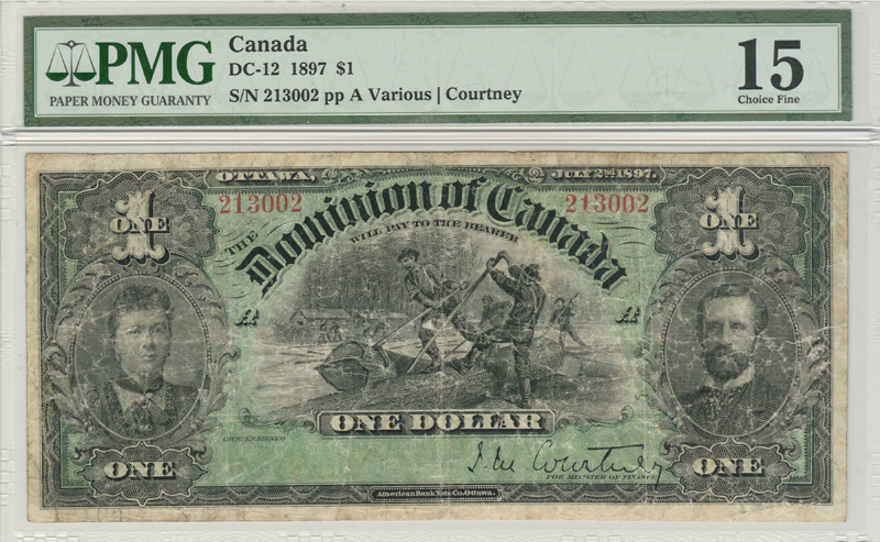 Dominion of Canada #DC-12 PMC F-15 1897 $1 Log Drive