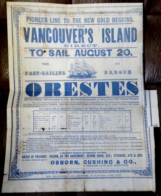 Broadsheet Orestes to Vancouver's Island 