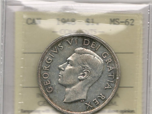 Canada ICCS MS62 1948 Silver Dollar