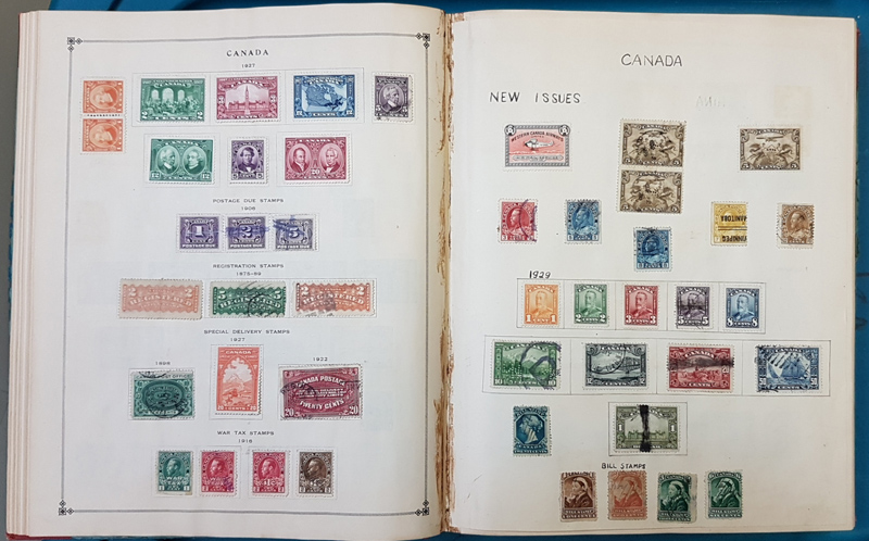 Picture of pages in World Mint & Used in 1928 International album incl Canada, China etc