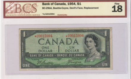 Canada #BC-29bA BCS F18 1954 prefix A/A Replacement Devil Dollar