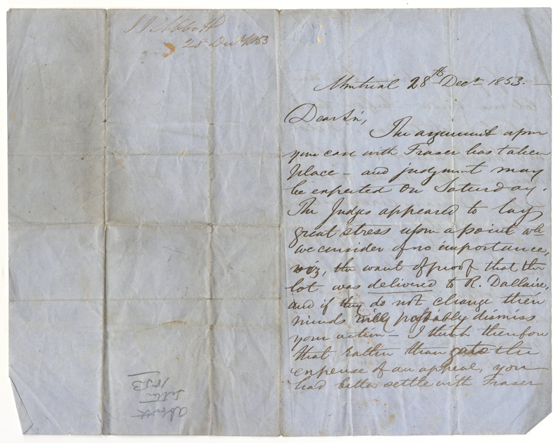 John Abbott signed 28 Dec 1853 folded letter i
