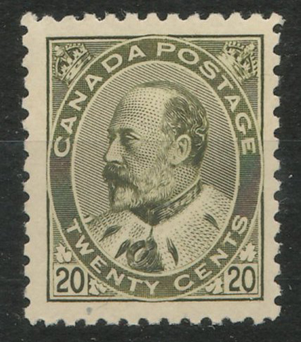 Lot 43 Canada #94 F/VF Never Hinged 20c Edward VII