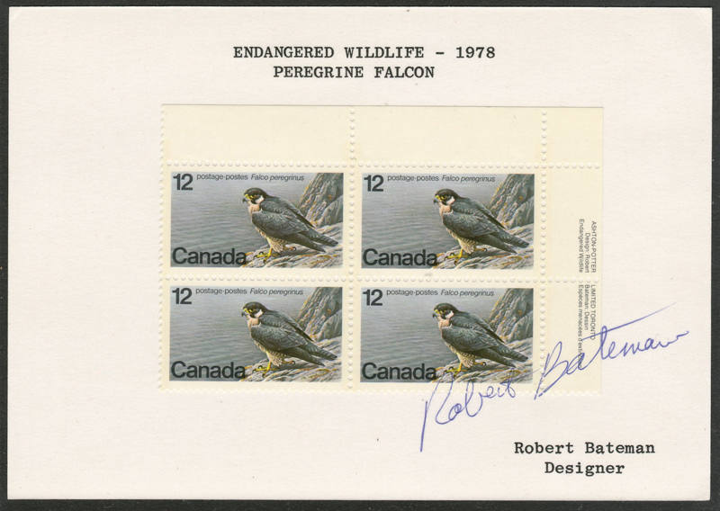 Canada #752var Robert Bateman Signed 1978 12c Block on card