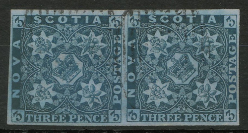 Nova Scotia #3 Used 1857 3d Horizontal Pair
