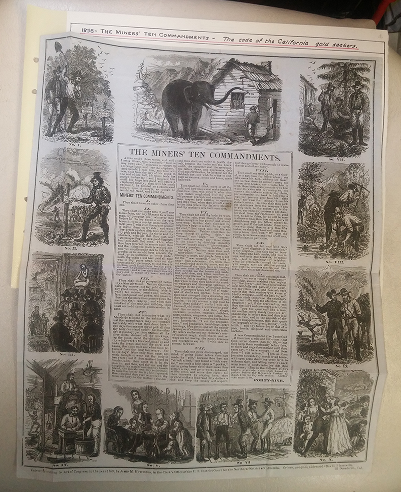 unfolded sheet from Page 4 California Gold Rush 1853 Miners 10 Commandments from Gerald Wellburn collection