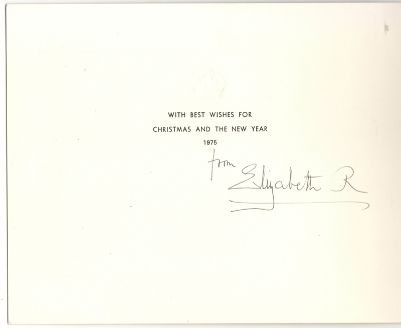 Queen Mum signed 1975 Black & White Christmas Card