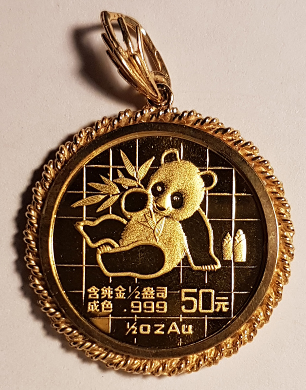P.R. China Proof 1989 50 Yuan 1/2 Ounce Gold Panda w/ Rope Bezel
