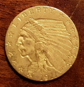 U.S.A. 1911 Indian Head Gold $2.50