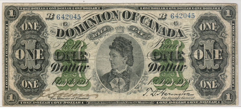 Dominion of Canada 1878 Countess of Dufferin $1 Banknote