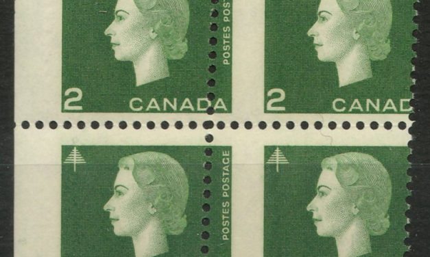 Canada #402var 1963 2c Cameo Dramatic Misperf Block