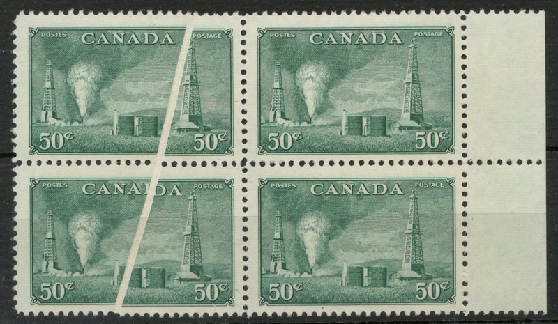 Canada #294var Never Hinged 1950 50c Oil Pre-Printing Crease Block