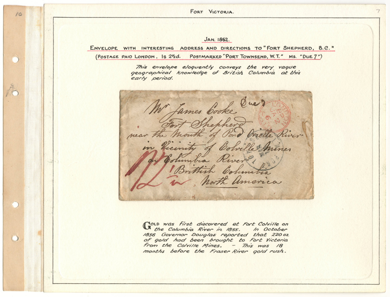 Page 7 1862 London 2.5d Cover to Fort Shepherd,  Gerald Wellburn Fraser River Gold Rush Collection
