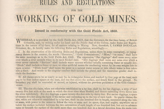 1859 Rules & Regs for the Working of Gold Mines