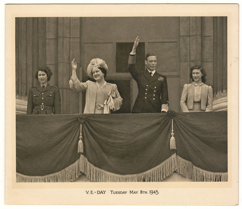  VE Day Tuesday May 8th 1945 King George VI and Elizabeth Bowes-Lyon with their children Elizabeth and Margaret