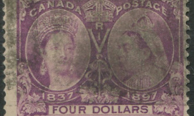 Canada #64 1897 $4 Jubilee smudge cancel