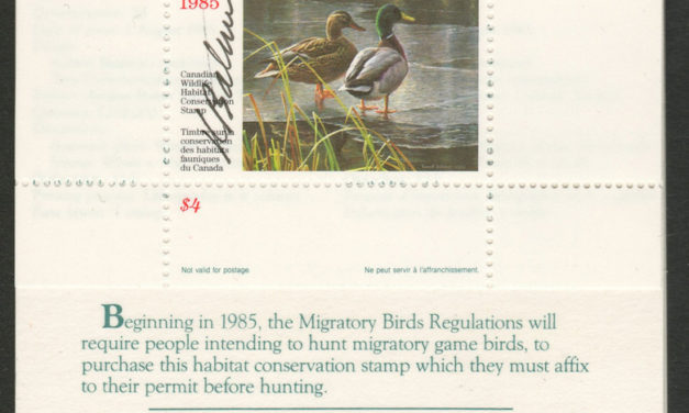 Canada’s first wildlife habitat conservation stamp signed by the artist Robert Bateman