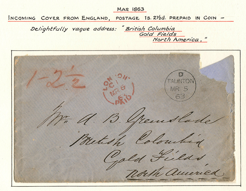 Page 8 1863 cover to B.C. Gold Fields, North America, Gerald Wellburn Fraser River Gold Rush collection