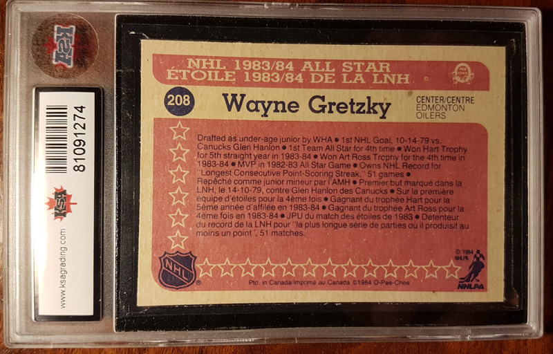 back of Wayne Gretzky All Star Cardcard encapsulated