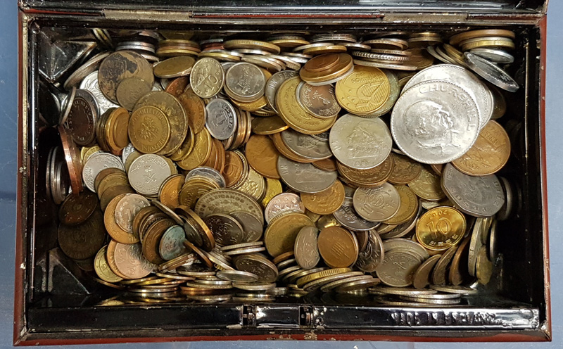 Coins in the metal box