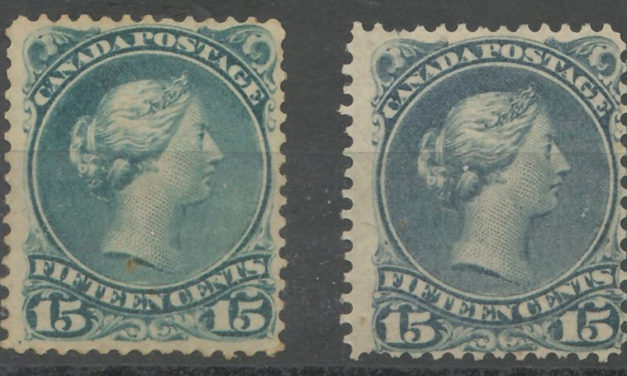 Canada #30b Unused & 30e Mint, short perfs 15c Large Queen shade duo