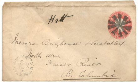 New Westminster, B.C. 1878 3c Brighouse & Scratchley Cover