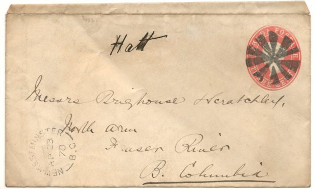 New Westminster, B.C. 1878 3c Brighouse & Scratchley Cover
