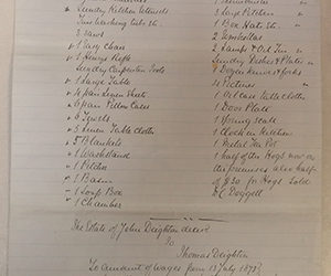 1875 summary of the assets of Gassy Jack Deighton’s estate
