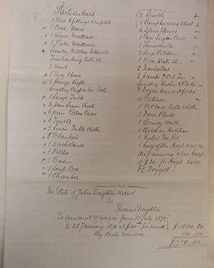 1875 summary of the assets of Gassy Jack Deighton’s estate