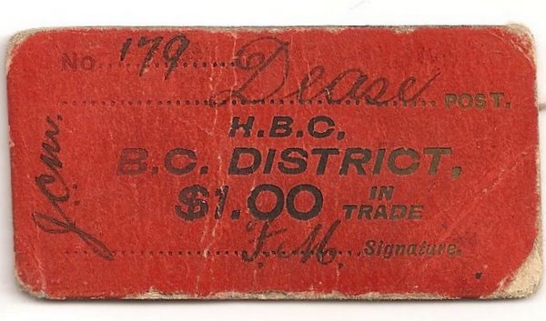 Front of Dease Lake red $1 card money No. 179