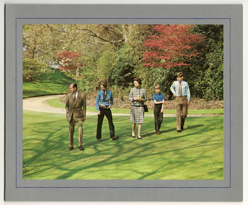 colour picture of Royal Family walking in winter sunny park 