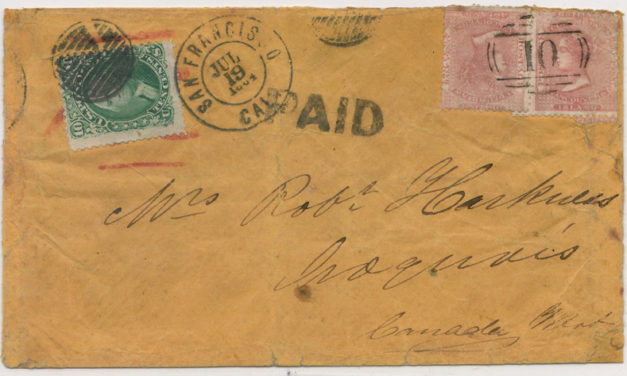 B.C. #2 1864 William’s Creek Mixed Franked Cover to Canada West