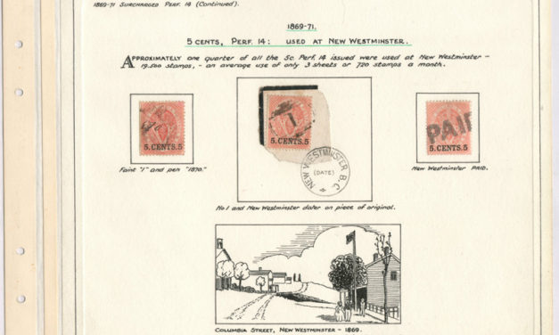 B.C. #9 New Westminster Used 1867/71 5c on 3d trio on Wellburn page