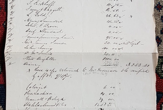 Handwritten list of Gassy Jack’s debts in our Auction 9th March 2019