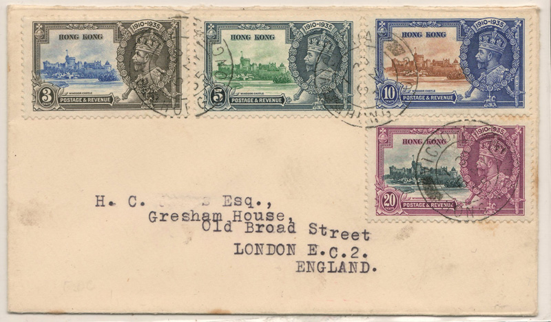 front of  Hong Kong cover, four stamps and typed address