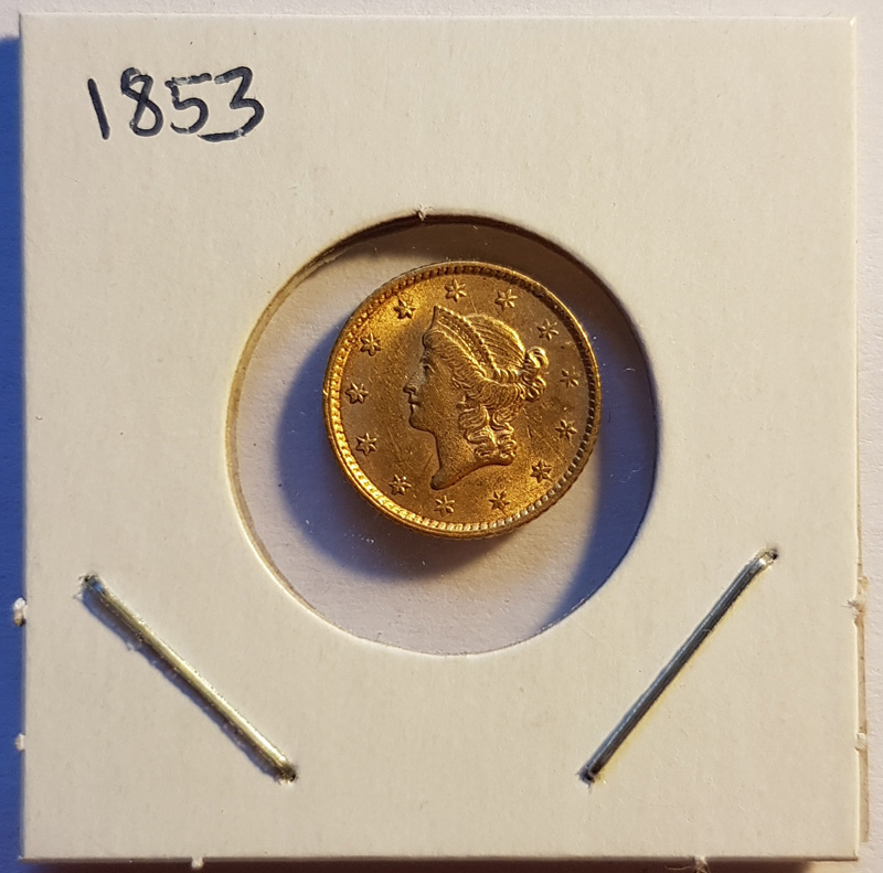 obverse  of U.S.A. AU 1853 Gold Dollar