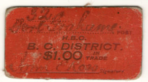 Front of Fort Grahame red $1 card money No. 321