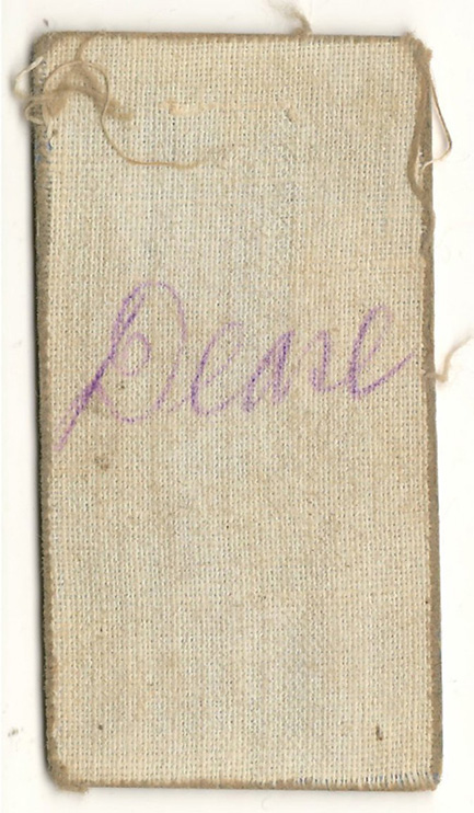 Back of the card showing cloth covering and "Dease" handwritten