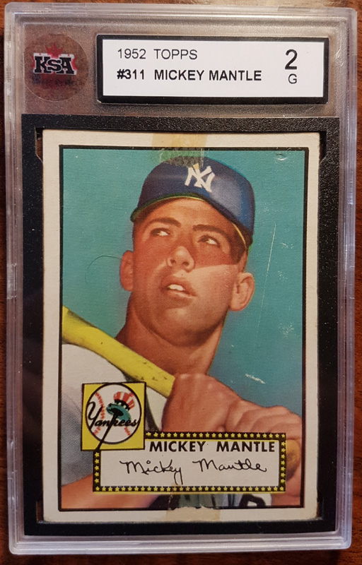 slabbed Topps card with picture of Mickey Mantle