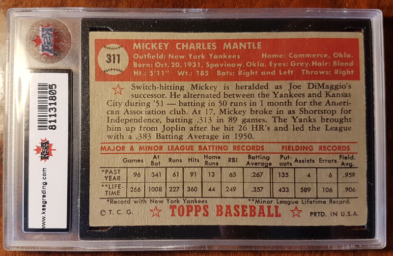 Back of slabbed Topps card with detail
