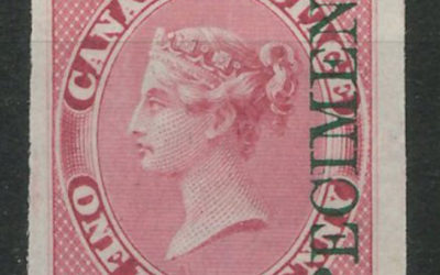 Lot 20 Canada #8pi VF 1857/64 1/2d Green Specimen Ovpt Plate Proof $300.
