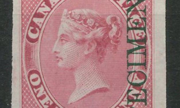 Lot 20 Canada #8pi VF 1857/64 1/2d Green Specimen Ovpt Plate Proof $300.