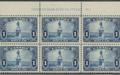 Canada #227 1935 $1 Champlain top margin Plate 1 Block (6)