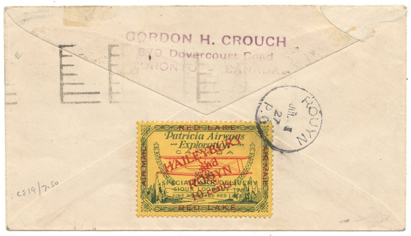 Back of cover with Patricia Airways stamp