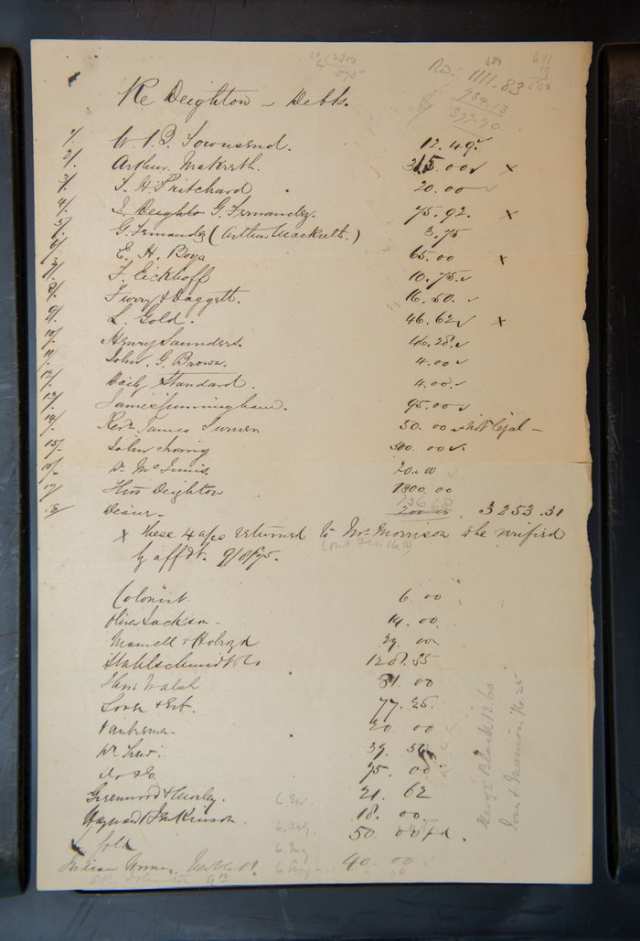 Photo of the debt list unfolded