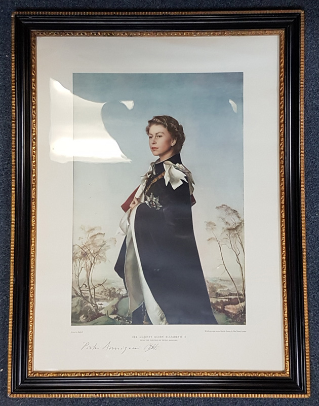 HM Queen Elizabeth II colour print in frame