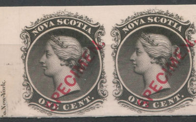 Nova Scotia #8Piii VF 1860 1c Black Imprint Proof Pair on card