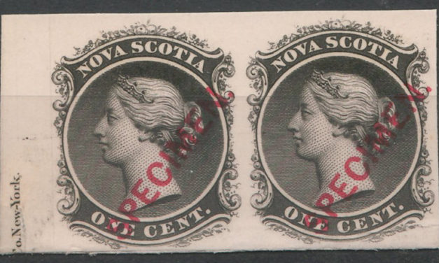 Nova Scotia #8Piii VF 1860 1c Black Imprint Proof Pair on card
